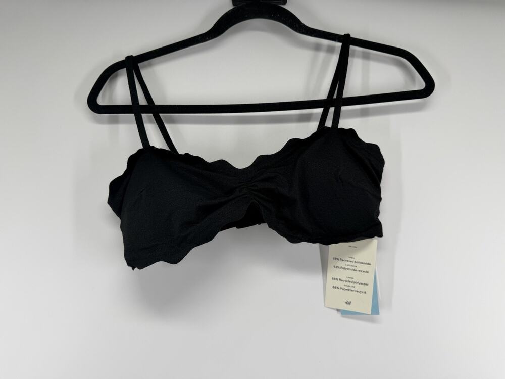 H&M PADDED BIKINI TOP Black Ruffle M NWT